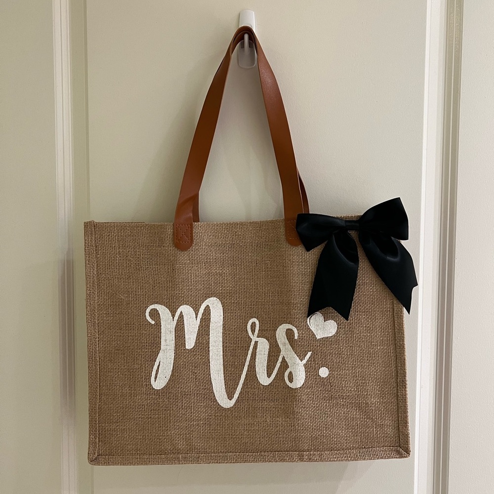Jute Tote Bag with Mrs. for Brides-to-Be